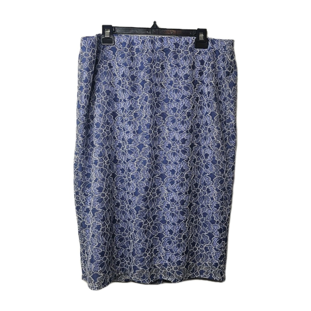 NWT Lane Bryant Womens 18 Pencil Skirt Lace‎ Overlay Lined Blue White Zip Back